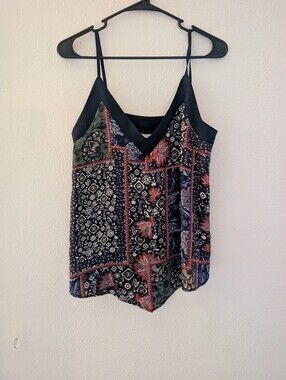 Zara Black Floral Patchwork V-Neck Cami